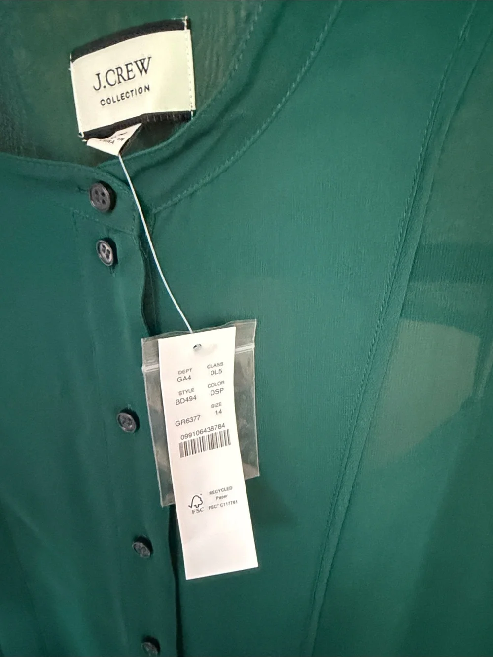 J. Crew Collection 100% Silk Green Long-Sleeve Tiered Maxi Dress